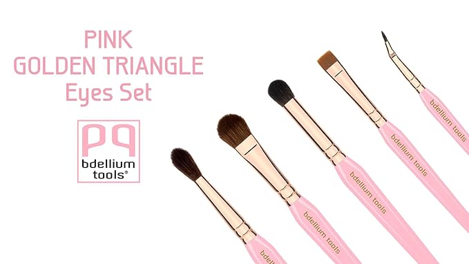 Bdellium Tools Pink Golden Triangle Eyes Makeup Brush Set - Versatile Eye Essential Brush Kit with Soft Synthetic Bristles and Rose Gold Brass Ferrule for a Range of Eye Styles (Pink, 5 pcs)