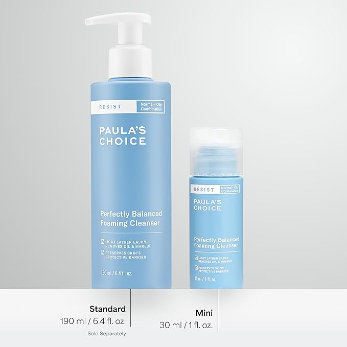 Paula's Choice RESIST Perfectly Balanced Foaming Facial Cleanser, Face Cleanser with Hyaluronic Acid & Aloe, Anti-Aging Face Wash, Large Pores & Oily Skin, Fragrance-Free, 1 Fl Oz