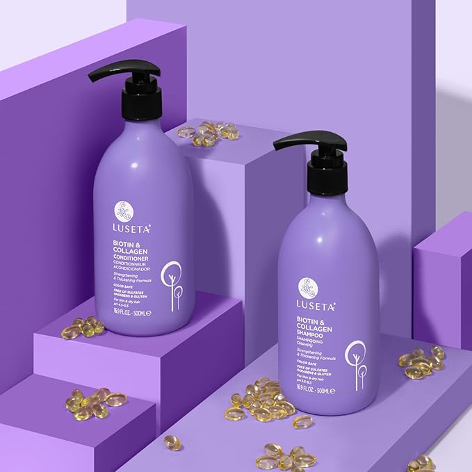 Luseta Biotin & Collagen Shampoo and Conditioner Set for Thinning Hair – Thickening & Strengthening with Argan Oil - Adds Volume, Shine & Manageability Sulfate Free, Paraben Free -16.9 fl oz (2 Pack)