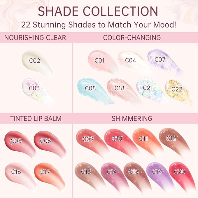 CATKIN Tinted Lip Balm Glitter Lip Stain Ultra Hydrating Lip Moistrurizer Shimmer Glow with Vitamin E Nourishing For Cracked & Dry Lips 0.12 oz C19