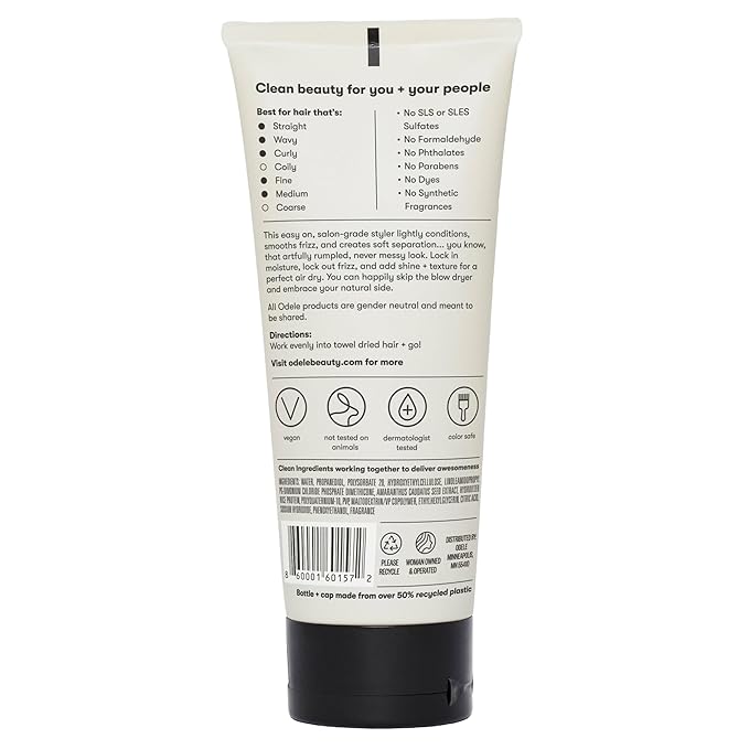 Odele Air Dry Styler, No-Heat Styling Gel to Smooth Frizz, Define and Condition Strands, for Straight, Wavy, and Curly Hair Types, 6 oz
