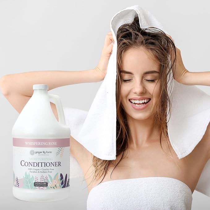 Ginger Lily Farms Botanicals Moisturizing Conditioner for Dry Hair, 100% Vegan & Cruelty-Free, Whispering Rose Scent, 1 Gallon (Pack of 4)