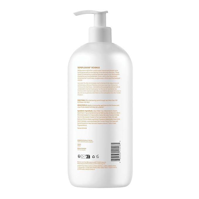 ATTITUDE Volume and Shine Hair Conditioner, For Thin Hair, Naturally Derived Ingredients, Vegan Detangler, Dermatologically Tested, Soy Protein & Cranberries, 32 Fl Oz