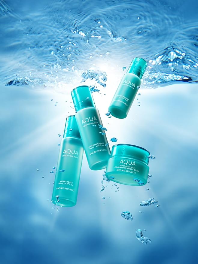 Nature Republic Super Aqua Max Watery Emulson_Hydrating Deep sea water daily Moisturizer & Glow Lightweight Long Lasting lotion cream for Face korean beauty facial skin care 130ml / 4.39 fl.oz
