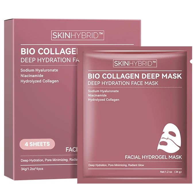 Bio Collagen Face Mask | Deep Hydration Overnight Face Mask for Glass Skin, Radiant Glow & Pore Minimizing | Hydrogel Face Masks Skincare Jelly Collagen Mask | Sleeping Sheet Mask 34g x 4ea