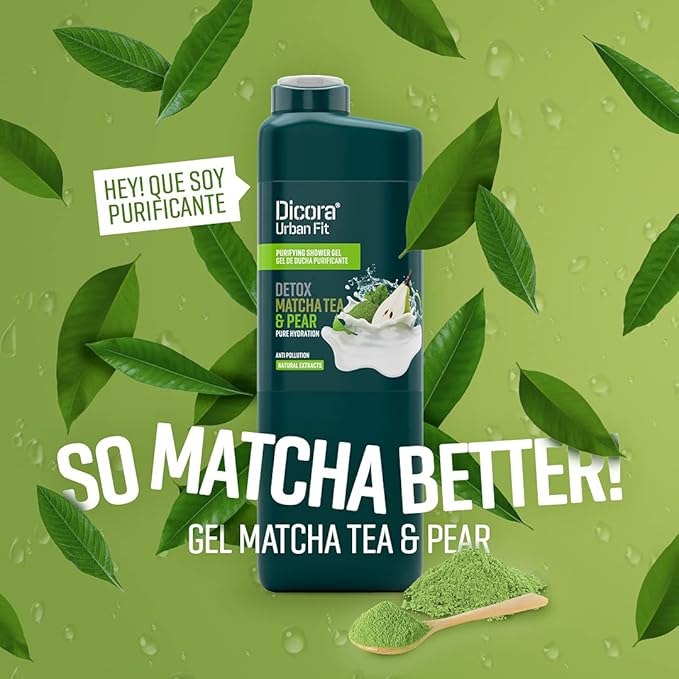 Dicora Urban Fit Purifying Shower Gel - Body Wash Women and Men - Gentle Moisturizing Body Wash with Soft Fragrance - Matcha Tea and Pear - 25.4 oz (Pack of 2)