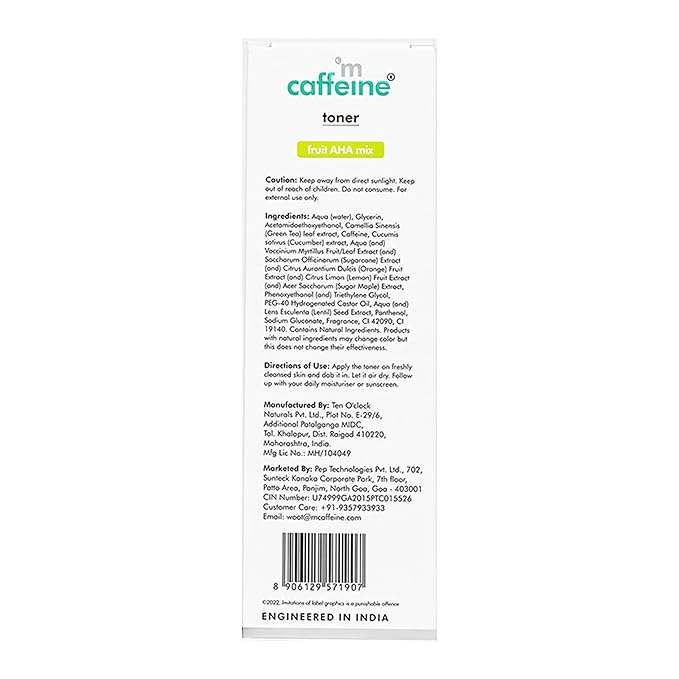 mCaffeine Toner with Fruit AHA Mix and Green Tea - Cooling Cucumber - Tightens Pores, Reduces Oil and Improves Skin Texture - Alcohol Free - 5.07 oz