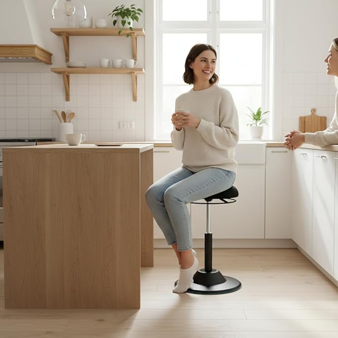 Adjustable Standing Desk Chair - Active Sitting Wobble Stool for Core Strength & Posture, 360° Swivel Leaning Perch Seat for Adults Home Office, Black