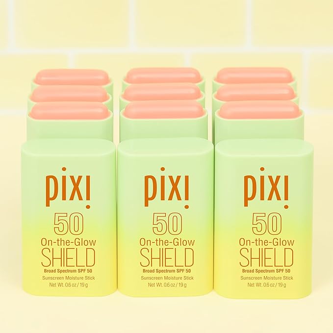 Pixi Beauty On-the-Glow SHIELD SPF 50 2-pack | Lightweight & Ultra-Hydrating Sunscreen Stick for Everyday Use | No White Cast | Travel Size, Vegan & Paraben-Free | 2x 0.6oz/19g