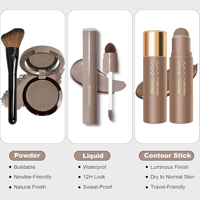 Cool Toned Liquid Contour Stick,Grey Nose Contour with Brush for Fair Pale Light Olive Skin,Long Lasting Cream Bronzer Gray, Blendable Lightweight Contouring Makeup Vegan & Cruelty-Free#01