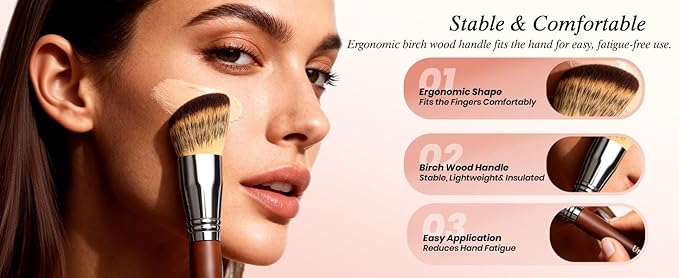 1-Pcs Tri-Color Layered Bristles Makeup Brush Set with Ergonomic Wood Handle- Daily Essential Cosmetic Brushes Kit for Professional Foundation, Concealer, Eyeshadow, Powder Blush