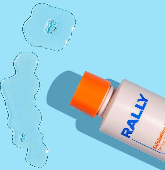 RALLY Daily Cleansing Exfoliating Toner with Mild Plant-Based AHAs | Waterless On-The-Go Cleanse | Clear Pores + Improve Texture | Refresh Teen + Post Workout Skin 4 OZ