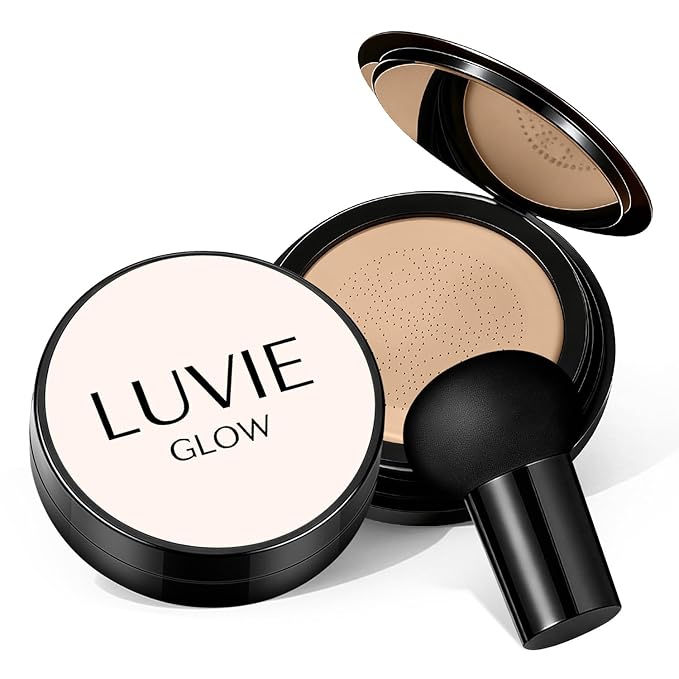 Cushion Foundation/Mushroom Head Air Cushion BB Cream/Long Lasting Hydrating Light Coverage for All Skin Types, Natural Color/Luvie (Natural)
