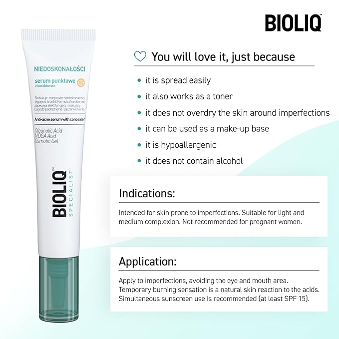 Bioliq - Specialist Serum Pointwise Toner, Anti-Acne with Oleanolic Acid, NDGA and Aloe Vera, Immediate Perfection & Long-Term Improvement - 10ml