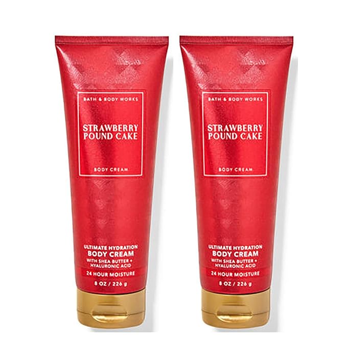 Bath & Body Works Strawberry Poundcake Ultimate Hydration Body Cream For Women 8 Fl Oz 2- Pack (Strawberry Poundcake)