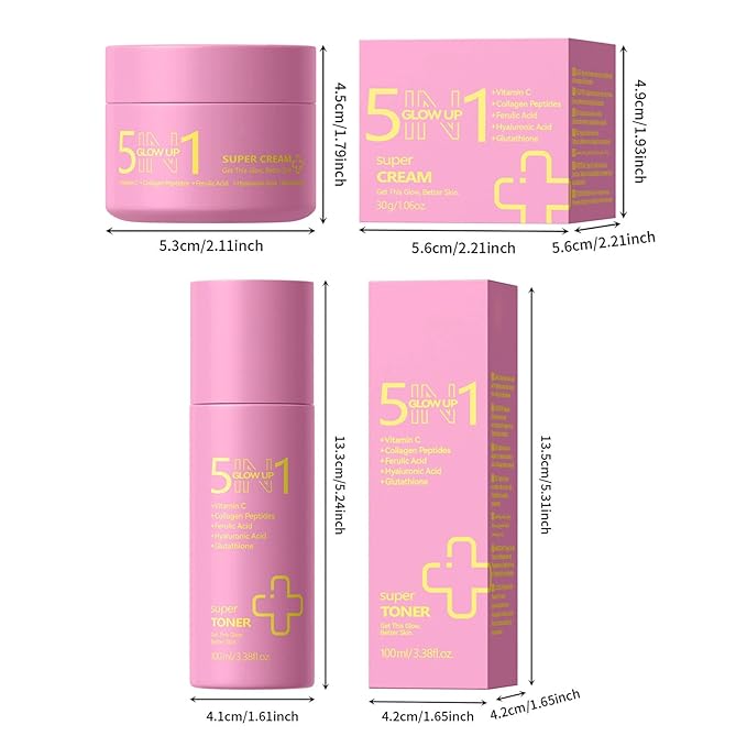5 in 1 Skin care Set,Hydrating Face Moisturizer & Toner,Intensively Replenishes,Locks in Moisture,Refines Pores,Smoothes Texture,for a Firm & Radiant Looking Skin,Daily Skincare Set for All Skin Types
