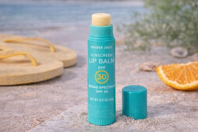 Trader Joe's Sunscreen Lip Balm SPF 30, Broad Spectrum Lip Sunscreen with Beeswax & Raspberry Seed Oil, Moisturizing Lip Protection, Vitamin E, Twist-Up Applicator, 0.17 oz