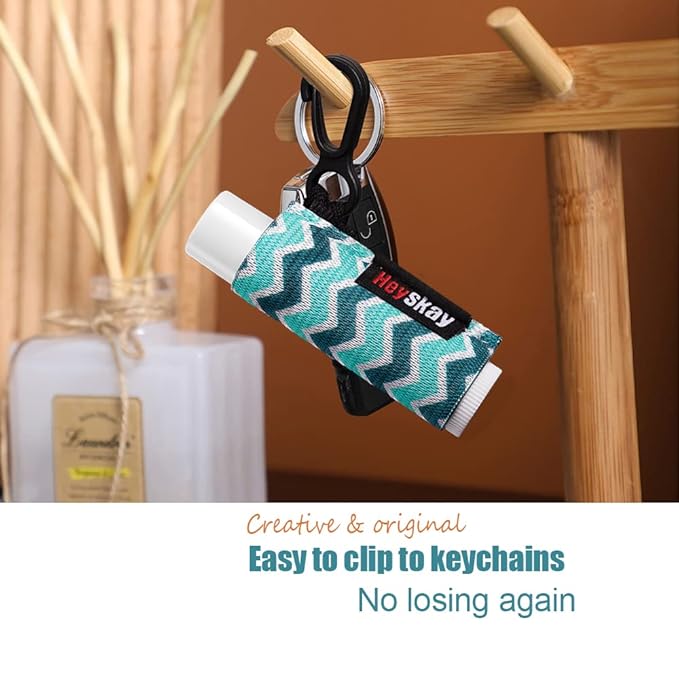 HEYSKAY 5pcs Lip Balm Holder Keychain Lipstick Sleeves Chapstick Lip Gloss Holder Keychain Elastic Sleeves for Men Women(Wave/Flower/Leo)