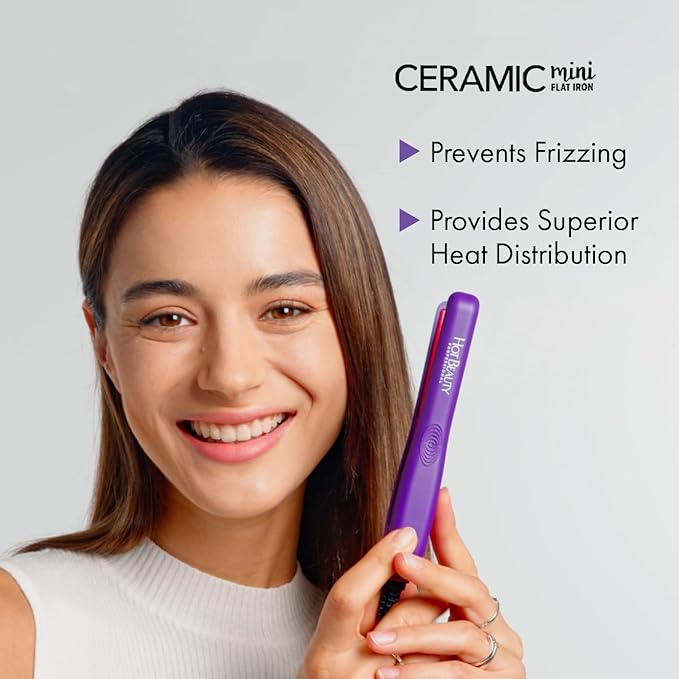 Professional Ceramic Mini Flat Iron 1/2", Anti-Frizz, Fast Heating, Versatile Styling for Curly & Straight Hair, Ideal for Traveling with Travel Pouch (Violet)