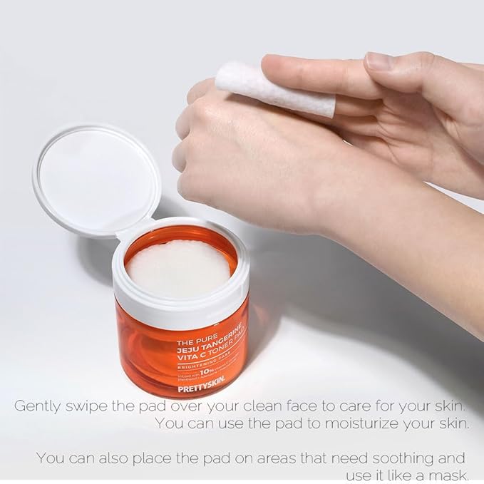PRETTYSKIN Jeju Tangerine Vitamin C Toner Pads 70 sheets, Skin texture care and use as a facial mask pack, Soothing Moisturizing, Korean skincare