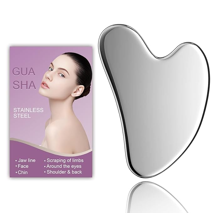 Stainless Steel Gua Sha Facial Tool Metal Silver Guasha for Face Chin Jawline Sculpting Eyes Neck Body Tighten Skin Massage Care Gifts