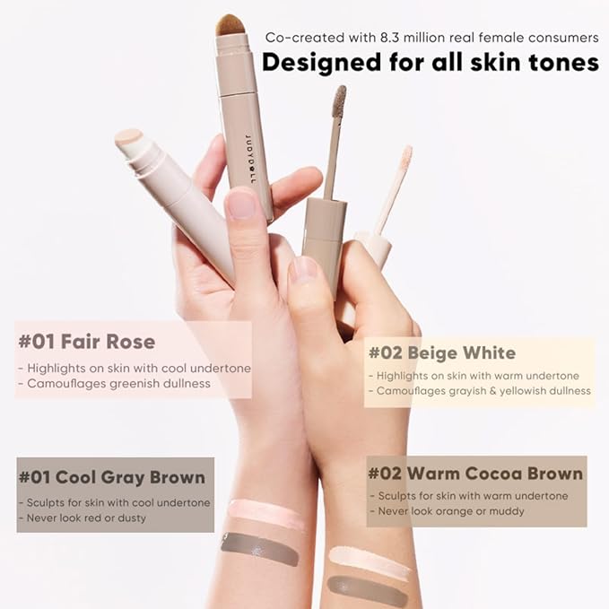JUDYDOLL Liquid Contour & Highlighter, Face Sculpting Liquid Highlighter & Contour With Brush, Anti-Smudge & Brightening, Long-Lasting, Sculpts for Skin with Warm Undertone (02 Warm Cocoa Brown)