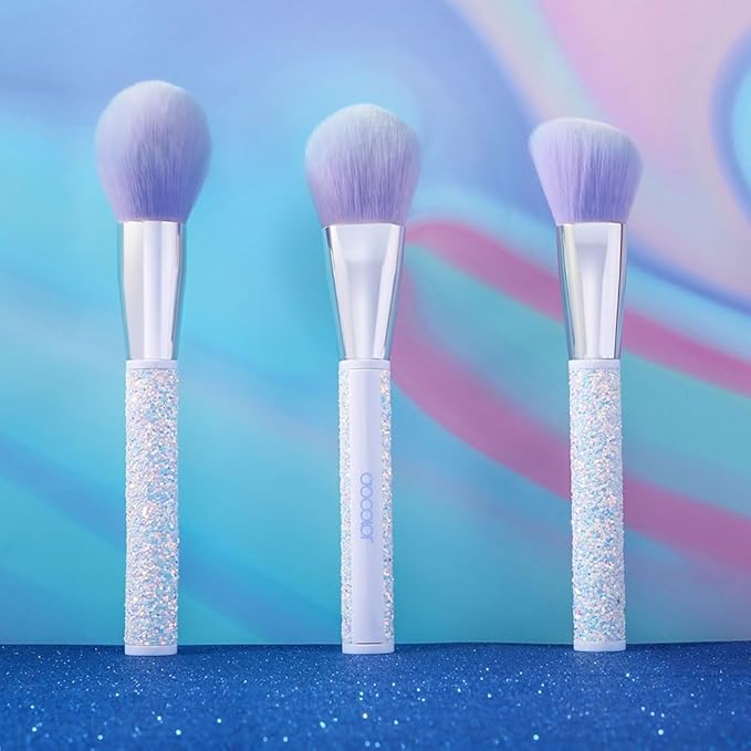docolor 8PCS Glitter Makeup Brushes with Holder, Make Up Brush Set for Foundation Contour Blush Eyeshadow Eyebrow Bronzer Blending, Soft Synthetic Bristles (White)