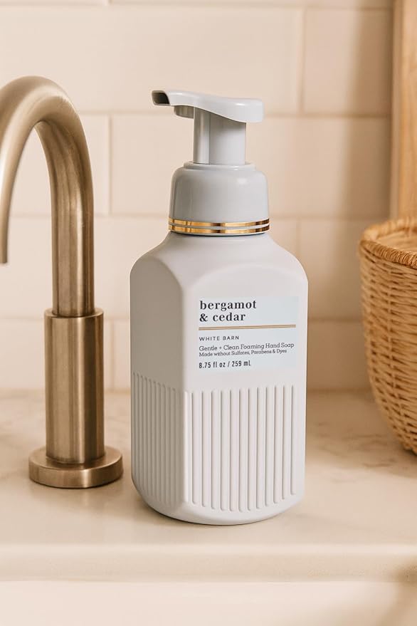 Bath and Body Works White Barn Bergamot & Cedar Gentle & Clean Foaming Hand Soap 8.75 fl oz/ 259 ml, Bergamot, Musk & Cedarwood