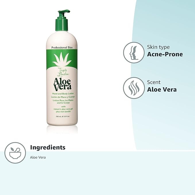 Triple Lanolin Aloe Vera Soothing Lotion (20 Fl Oz) – Professional Aloe & Lanolin Moisturizer for All Skin Types – Deeply Hydrating Hand and Body Lotion – Non-Greasy & Fast-Absorbing