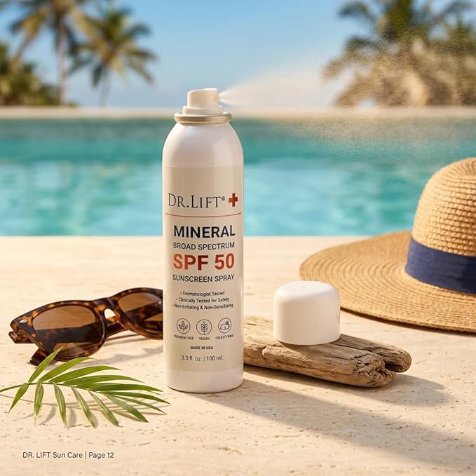 Mineral Sunscreen Spray SPF 50, Broad Spectrum UVA/UVB Protection, Lightweight Non-Greasy Face & Body Sunscreen with Zinc Oxide & Titanium Dioxide, Botanical Oils & Vitamin E 3.3 oz
