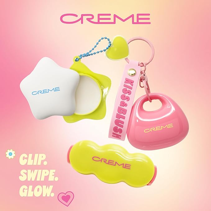 The Crème Shop Kiss & Blush Tinted Lip Balm & Blush, Korean Makeup for Lips & Cheeks, Cute Charm Key Chain, Hydrating, Long Lasting Tint, Aloe, Squalane- Watermelon Sugar