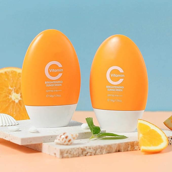 Vitamin C Sunscreen Cream SPF 50,Broad Spectrum Sun Protector Lotion For Face & Body,Lightweight and Non-Greasy Finish,Water Resistant,Long-Lasting Makeup,Travel Essentials