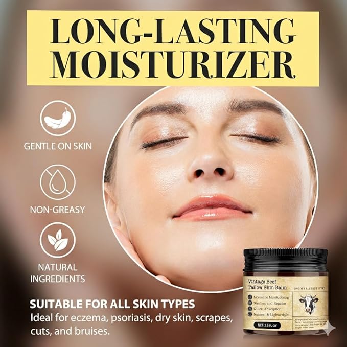 Beef Tallow Honey Balm for Sensitive Skin:100% Organic Grass-Fed Vintage Tallow Moisturizer For Face Cracked Hands Non-Greasy Nourishing Cream With Olive Oil - Eczema Safe All Skin Types 2 oz (Honey)
