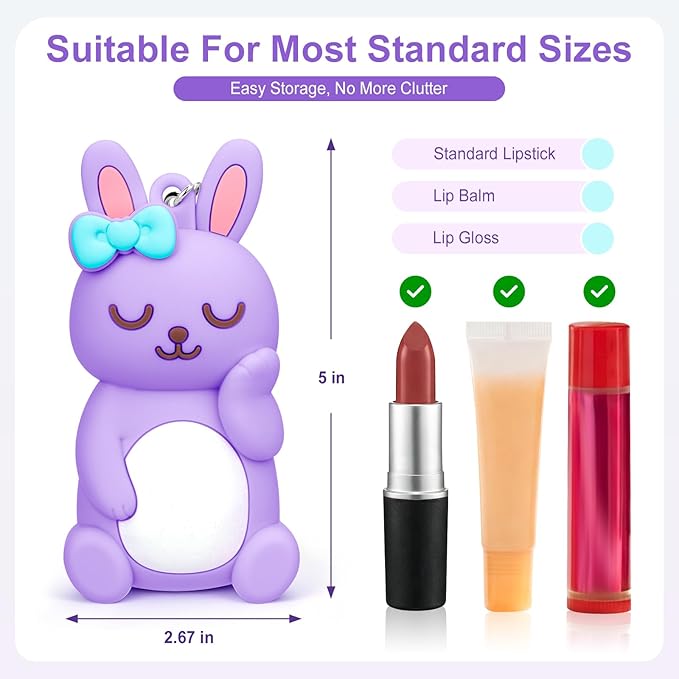 BrainKer Chapstick Holder Key Chain Cute Cartoon Design Lip Balm Holder Keychain Storage Bag Silicone Lip Gloss Holder Case