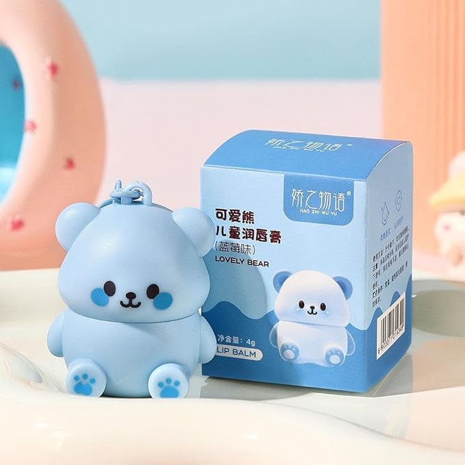 Cute Little Bear Lip Balm for Children,Anti-Dry Anti-Crack Moisturizing Lip Gloss,Natural Ingredients Lipsticks Lip Care Products,Fruit Flavored Lip Stick for Kids (Blue1)