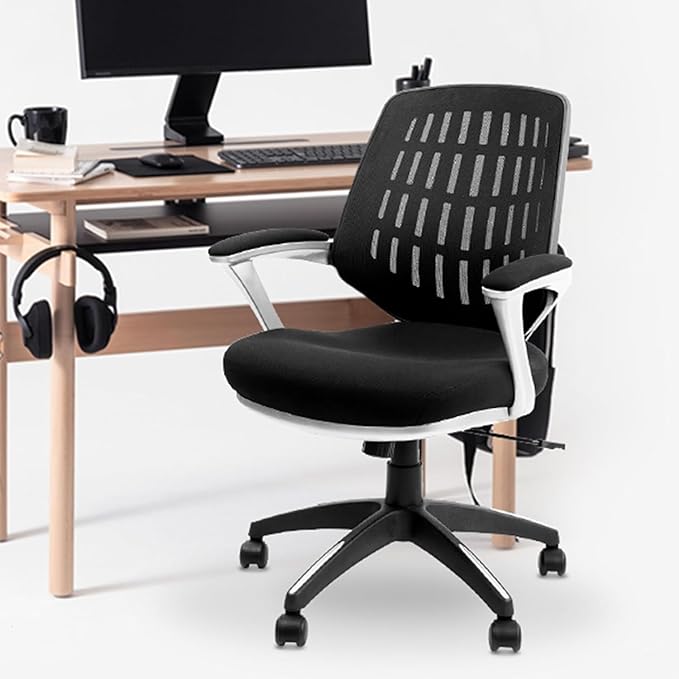 CLATINA Ergonomic Office Chair Set of 2, Mesh Mid Back Swivel Task Chair with Adjustable Height, Comfortable Thickened Seat Lumbar Support Home Computer Desk Chair for Home Working Gaming, Black