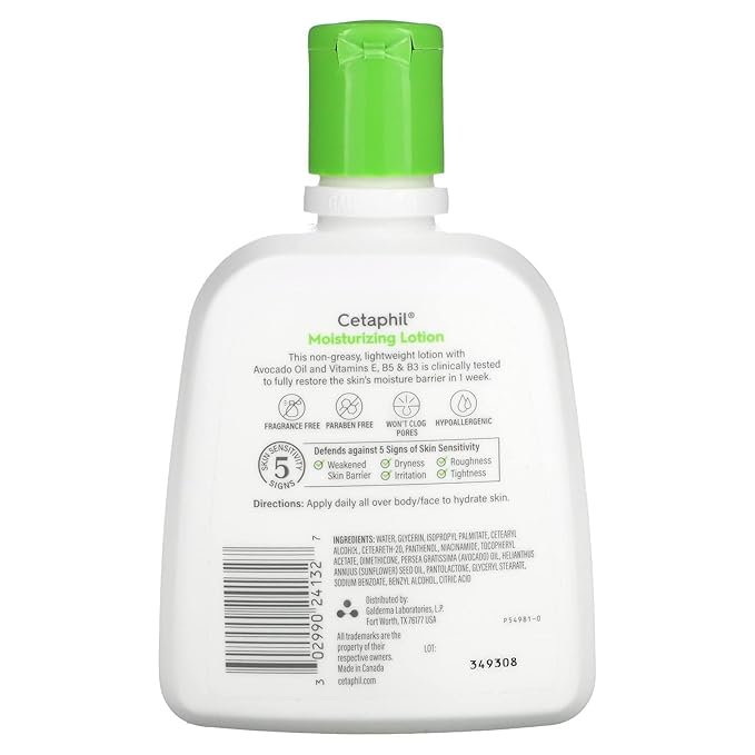 Cetaphil Moisturizing Lotion, Dry To Normal, Sensitive Skin, Avocado Oil & Essential Vitamins B5 & B3, 8 fl oz (237 ml)