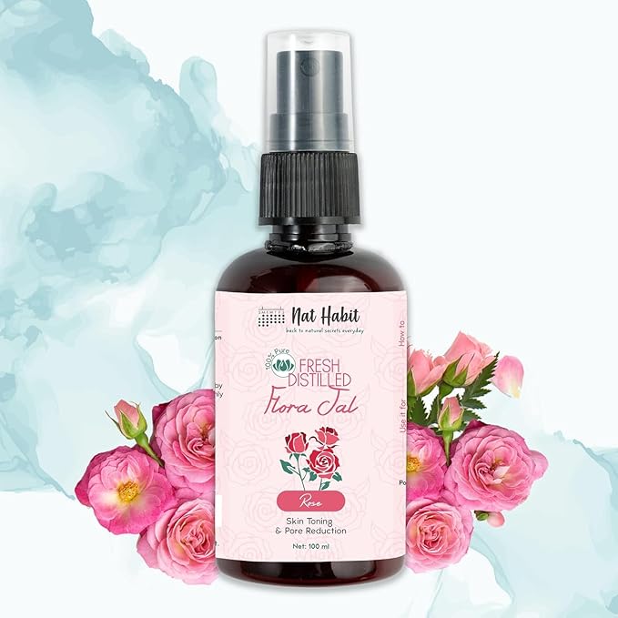 NAT Habit 100% Pure Gulab Jal - Rose Water - Toner, Face-Mist, Astringent & Face Spray - Ayurvedic, Steam-Distilled for Oil-Control, Skin Hydration (Pack of 1, 100 ml)