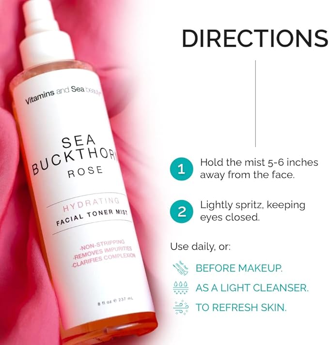 VITAMINS AND SEA BEAUTY Hydrating Facial Toner Mist with Sea Buckthorn + Rose, 8 fl oz