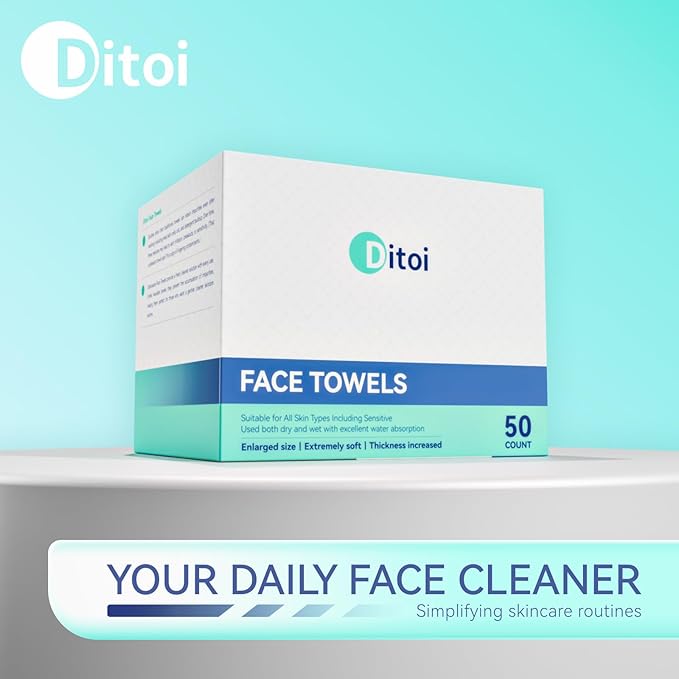 Ditoi Disposable Face Towels XL, Soft Cotton Facial Cleansing Cloths, Dry Face Towelettes for Makeup Removal, Sensitive Skin & Daily Skin Care,10"×12",100 Count