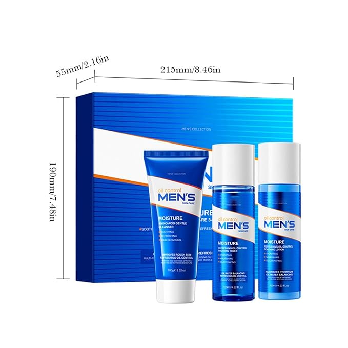 Men's Oil Control 3-Piece Skincare Set, Gentle Face Wash, Refreshing Toner & Lightweight Lotion for Oily Skin Balance, Valentine's Day Gifts for Men