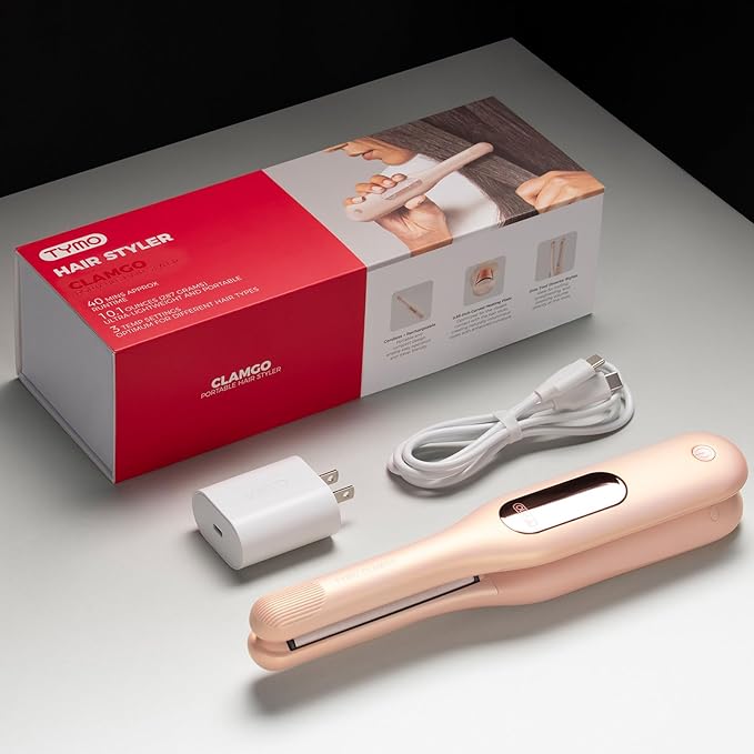 TYMO Curling Iron for Short Hair - Cordless Mini Flat Iron for Travel, Portable Small Curved Straightener for Women, Hair Straightener and Curler 2 in 1, Lightweight On-The-Go, Dual Voltage, Gold Pink