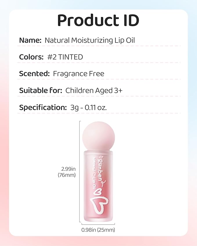 RUNBEN Kids Tinted Lip Oil, 48H Lasting Moisturizing, Glossy Lip Glow Oil, Safe & Non-toxic Makeup for Girls & Teen (Red)