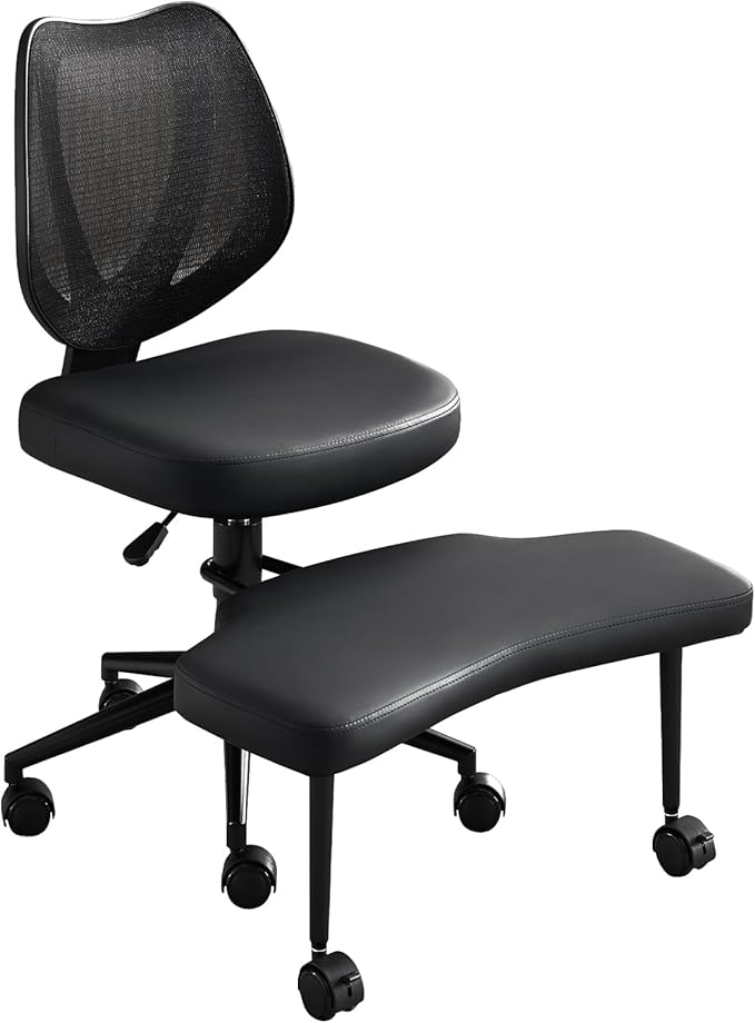 Ergonomic Cross Legged Office Chair with Lumbar Support & 360ยฐ Swivel Footrest for Meditation, Yoga, Home Office Work Criss Cross Desk Chair with Wheels, Adjustable Height for ADHD Desk