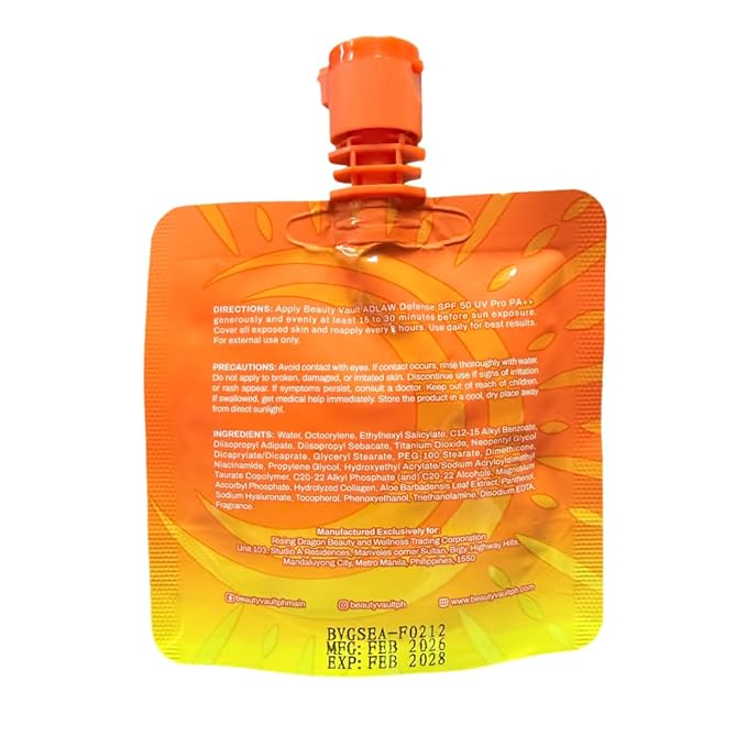 Beauty Vault ADLAW Defense SPF PA+++ Sunscreen 50ml – Lightweight Broad Spectrum Protection. Hydrating & Vitamin-Enriched, Non-Toxic Daily Face and Body Sunscreen, 50ml / 1/7 floz