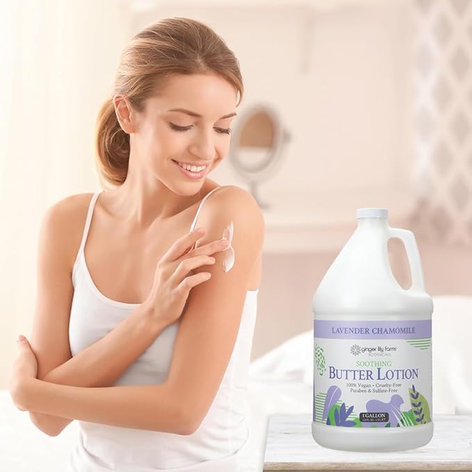 Ginger Lily Farms Botanicals Soothing Butter Lotion for Dry Skin, 100% Vegan & Cruelty-Free, Lavender Chamomile Scent, 1 Gallon Refill (128 fl oz)