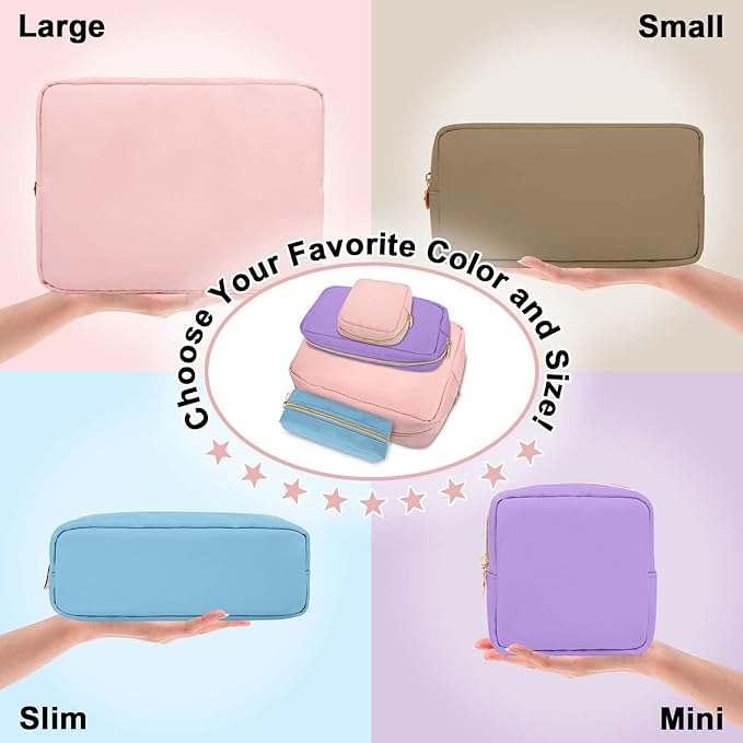 Nylon Small Makeup Bag for Purse, Preppy Cute Makeup Bag Cosmetic Zipper Pouch Purse, Waterproof Portable Travel Toiletry Bag Clutch Make Up Brush Bag Organizer Storage for Women Men Girls(Khaki)