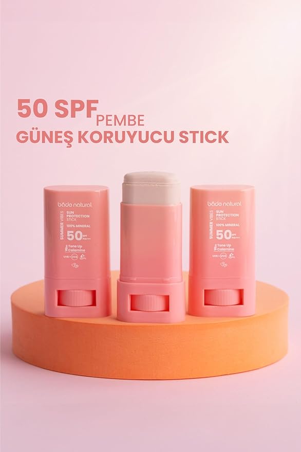 Bade Natural Pink Tinted Mineral Sunscreen Stick SPF 50 – Tone-Correcting & Brightening Sunblock with Zinc Oxide & Calamine for Face – Water Resistant, Non-Greasy, 100% Natural Oils, 0.56 oz