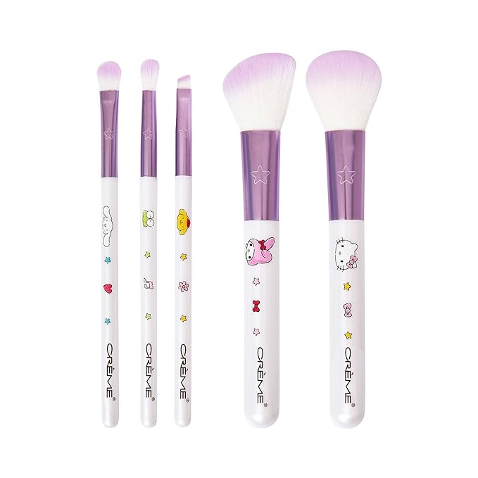 The Crème Shop x Hello Kitty & Friends Flawless Finish Brush Collection, Makeup Brush Set, Precise, Angled, Blending, Powder, and Blush Brush for Makeup, Vegan Makeup Brushes (Set of 5)