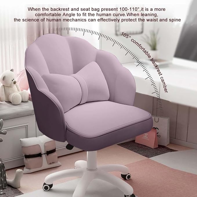 Vanity Chair with Wheels Velvet Petal Desk Chair Upholstered Tufted Home Office Chair for Women Girls, Height Adjustable Makeup Task Chair for Bedroom Living Room